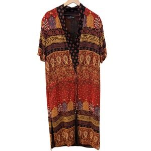 Carole Little Vintage Boho Duster Kaftan Kimono Batik Paisley Bohemian Lagenlook